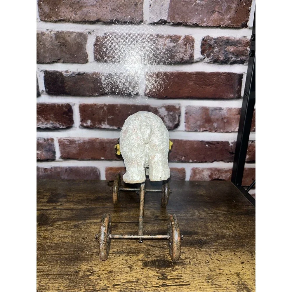 Vintage Rustic Holiday Christmas Polar Bear Wagon Figurine On Wheels
